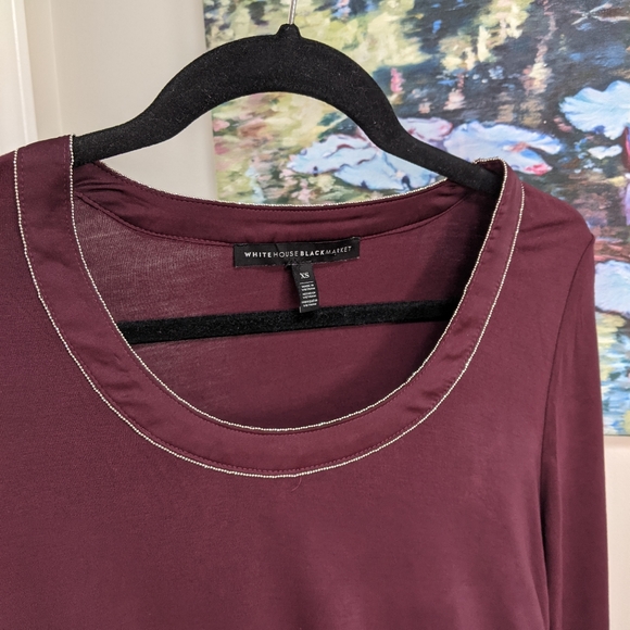 White House Black Market Burgundy Color Long Sleeves Top - Picture 5 of 10